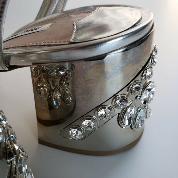 Miu Miu Embellished Sandals Heel Shoes - Silver - Picture 7 of 8